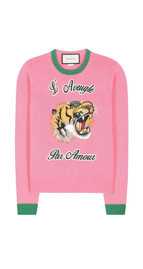 gucci cat sweater pink|Gucci tiger sweater women.